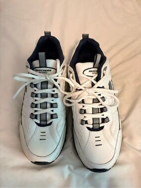 Skechers Men’s White & Navy Lace-Up Athletic Sneakers